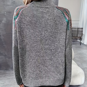 Otoño Invierno moda mujer suéter nuevo diseño Slim Fit cuello alto con oropel de punto estilo Casual logotipo frontal - Product Image 5