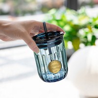 Seaux à boissons en verre Hxglass bleus pour café et cola avec couvercles et pailles, isolation thermique, pour cadeaux d'anniversaire pour enfants