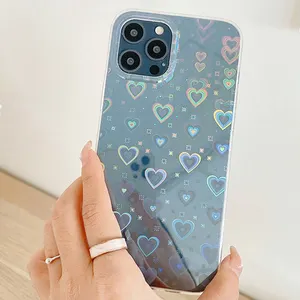 Printed Heart Cases for iPhone 11 12 13 Case Love Heart Aesthetic for iPhone 13 14 15 Pro Clear Laser Gradient Heart Phone Cases