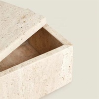 Boîte de rangement carrée en pierre de travertin Beige