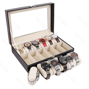 12 fentes grand organisateur de boîte de montre pour hommes support de vitrine en cuir PU avec appel cadeau pour un emballage de montre pratique - Product Image 2