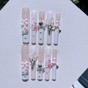 Venta al por Mayor <span class=keywords><strong>de</strong></span> Fábrica: 10 <span class=keywords><strong>Uñas</strong></span> Postizas Extra Largas con Diseño Estilo <span class=keywords><strong>Hello</strong></span> <span class=keywords><strong>Kitty</strong></span>, Hechas a Mano para Aplicación en Dedos, <span class=keywords><strong>Uñas</strong></span> a Presión - Product Image 3