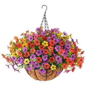 Petit panier suspendu à fleurs, décoration florale artificielle sans entretien, fleurs et panier prêts à être accrochés et à éclairer n'importe quel espace - Product Image 3