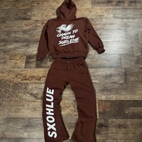 Set Hoodie dan Celana Panjang Vintage Cetak Pabrik OEM, Katun Custom 2-Piece Oversized, Set Pakaian Olahraga Pria Musim Panas French Terry