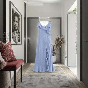 Robe décontractée sans manches KP&ZA 2025 pour femme, nouvelle collection été, élégante, rétro, à bretelles, longueur midi, tissée, à volants, perlée, lavable - Product Image 3