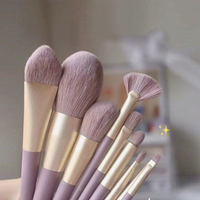 Ensemble de 9 pinceaux de maquillage professionnels pour le visage, couleur violet doux, avec logo personnalisé, poils synthétiques doux et durables, manche en plastique
