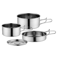 Ensemble de cuisine d'extérieur en acier inoxydable 304, kit de cuisine portable pour le camping, poêle à frire avec poignée pliable