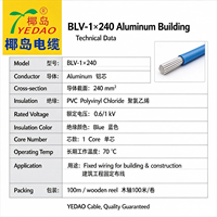 Fil de construction Yedao BLV-1X240 en aluminium massif, 240 mm, monoconducteur, isolé PVC 0,6/1 kV, bobine bleue pour câblage de construction