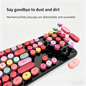 Ensemble <span class=keywords><strong>clavier</strong></span> et <span class=keywords><strong>souris</strong></span> sans fil 2,4 G rétro mignon avec 104 touches rondes colorées pour filles, idéal pour le bureau - Product Image 2