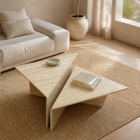 Ensemble de tables basses gigognes en travertin naturel, style moderne et minimaliste, avec table d'appoint géométrique en dalle, pour mobilier de salon de luxe (OEM/ODM)