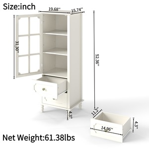 Moderner Holz-Aufbewahrungsschrank Minimalistischer Schrank mit Glastüren und Doppelschublade für Esszimmer Flur Eingangsbereich - Product Image 5