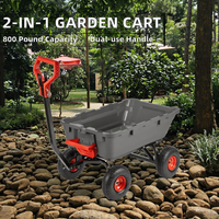 Chariot de jardin convertible 2-en-1 robuste à quatre roues, benne basculante, capacité 800 livres, pneus pneumatiques 10 pouces, pour jardin et ferme (OEM)