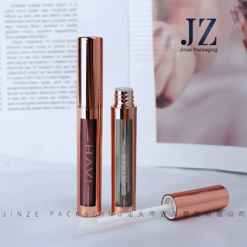 Jinze privado logotipo personalizado oro rosa brillo de labios tubos de vacío varita Lipgloss contenedores a granel