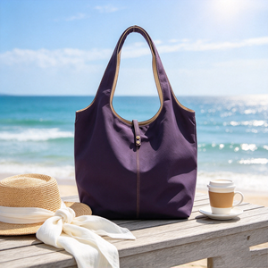 Large Capacity Women Shoulder Tote Bag <b>Purple</b> Color Soft Fabric Snap Closure Daily Work Travel Shopping <b>Handbag</b> - Product Image 5