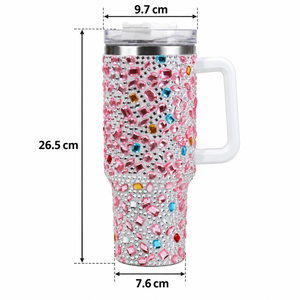 Vaso de Lujo de 40oz con Doble Pared de Acero Inoxidable, Aislamiento al Vacío, con Tapa y Asa, Decorado con Diamantes de Imitación - Product Image 2