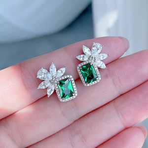 Vintage <b>Emerald</b> Cut <b>Stud</b> Earrings Minimal Geometric Square Design Women Fashion Jewelry Elegant Daily Wear Gift - Product Image 2