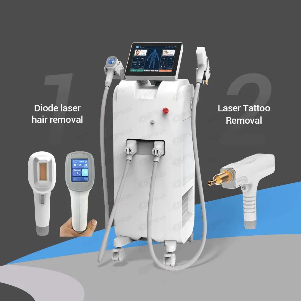 Máquina profissional de depilação a laser de diodo e depilação a laser nd yag com 2 alças