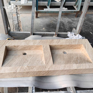 GOLDTOP Polished Surface factory Wholesale Glossy Beige Cappuccino <b>Marble</b> integrated sink for bathroom vanity <b>tops</b> - Product Image 2