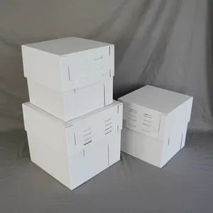 창문이있는 10x10x8 인치 키 조절 가능한 케이크 상자, 흰색 베이커리 상자, 다층, 파이, 패스트리용 사각형 골판지 케이크 상자
