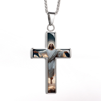 Pendentif Croix de Jésus en Gros, Collier Religieux Catholique avec Photo en Résine à l'Intérieur, Cadeau pour les Croyants, Vente en Gros