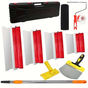 Kit de 12 Spatules à Enduit avec Manche Télescopique, Rouleau de 9 Pouces, Grattoir Arc, Lames Remplaçables, Boîte de Rangement pour Enduit Mural et Revêtements - Product Image 1