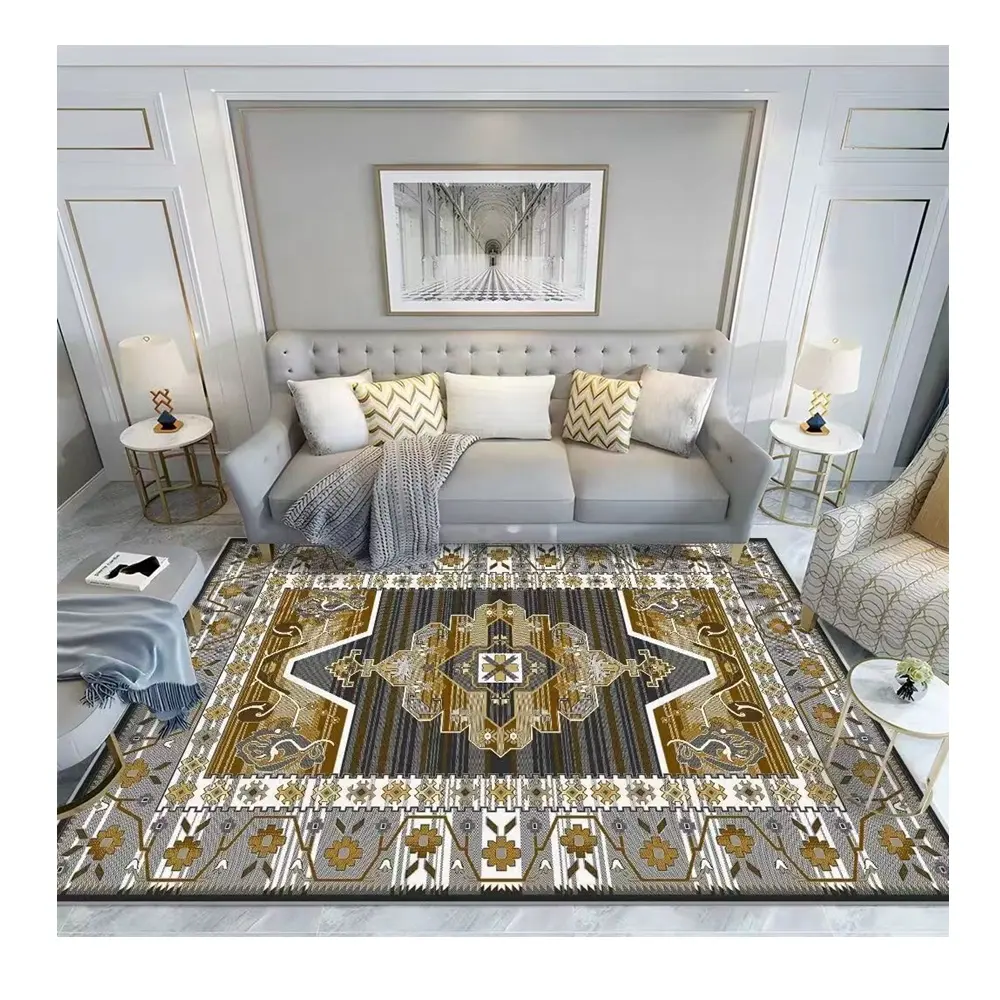 Matériau de velours doré étincelant tapis de salon de grande taille tapis de Style atmosphérique minimaliste sur mesure tapis antidérapants