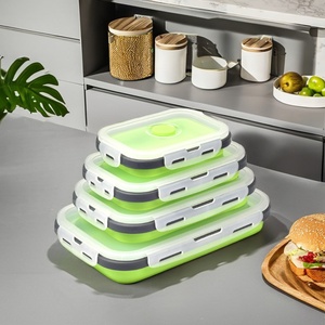 4 Pieces Bpa Free Reusable Silicone Foldable Lunch Box Food Container <b>Microwave</b> Oven Reusable Box - Product Image 6