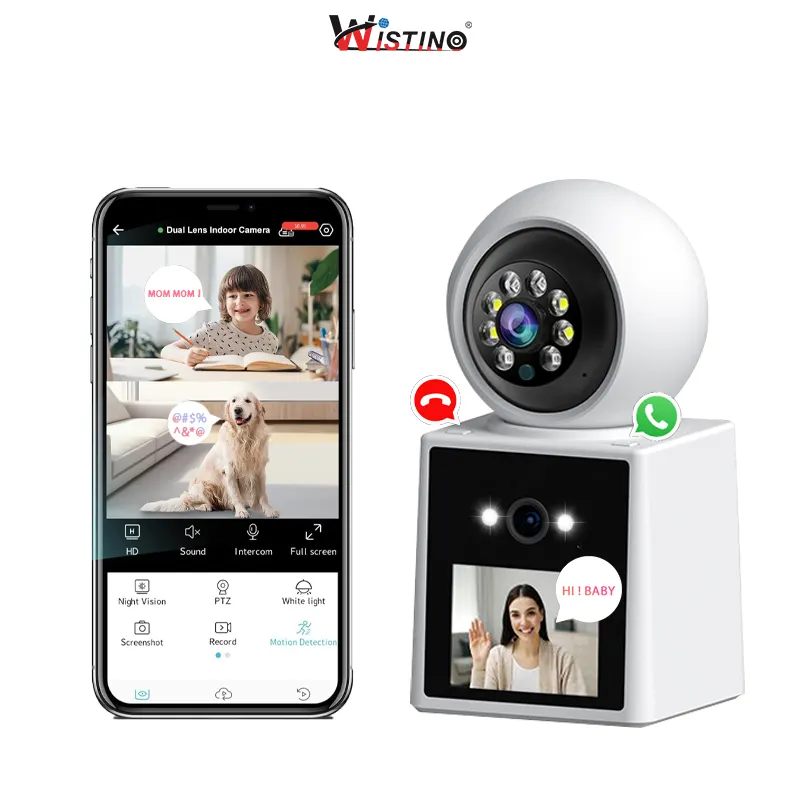 Câmera inteligente Wistino 6MP Dual Lente Dual Tela Câmera de vídeo chamada de voz bidirecional visão noturna colorida Wi-Fi para interior