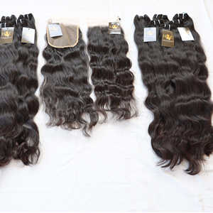 Paquetes de cabello crudo tejido indio virgen alineado con cutícula al por mayor de fábrica con cierre frontal de encaje en estilo de onda natural - Product Image 3