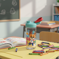 Bouteille en plastique écologique de 500 ml pour boissons, avec couvercle en PET, design de dessin animé, logo personnalisé, vente en gros directe de Chine