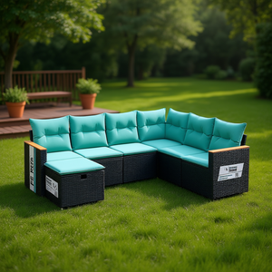 Conjunto de Sofás de Jardín de Mimbre Sintético con Estructura de Acero con Recubrimiento en Polvo, Muebles de Exterior para 6 Personas - Product Image 2