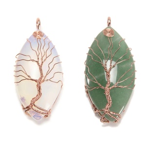 天然アメジスト、アベンチュリン、ラピスラズリ、オブシディアン、オパライト、タイガーアイ、クリアローズクォーツクリスタル、ホースアイペンダント、ワイヤーラップツリー付き - Product Image 1