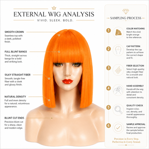 Perruque synthétique courte et droite, couleur <span class=keywords><strong>orange</strong></span> néon vif, avec frange, résistante à <span class=keywords><strong>la</strong></span> chaleur, pour fête, cosplay, mode, prix d'usine - Product Image 3