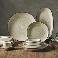 Nouvelle collection de vaisselle en porcelaine rétro, 24 pièces, couleur réactive, vaisselle de restaurant, assiettes pour la maison, service de table en céramique
