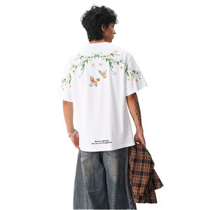 เสื้อยืดโอเวอร์ไซส์ |   ลายพิมพ์ผีเสื้อและดอกไม้ที่ไหล่ด้านหลัง |   ผู้ผลิตเสื้อยืดสตรีทแวร์พิมพ์ลายคุณภาพสูง ขายส่ง - Product Image 1