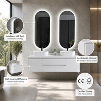 Meja Rias Kamar Mandi Ganda Modern Mewah Tahan Air dengan Wastafel Keramik dan Kabinet Cermin LED Perabotan Wastafel Kamar Mandi