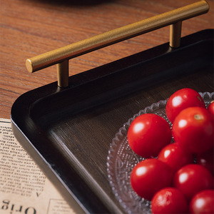 Rectangular Bamboo <b>Tea</b> <b>Tray</b> With Gold Handle Deer Pattern Hotel Restaurant Serving <b>Tray</b> - Product Image 3