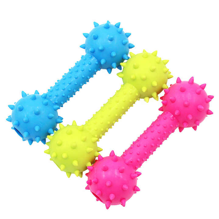Wholesale TPR Pet Chew Toys Squeaky Barbell Dog Toys for Teeth Cleaning