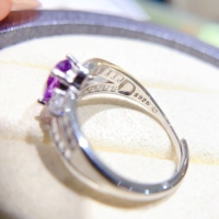 Élégant et luxueux, argent sterling 925, améthyste naturelle, design en grappe, ajustable, certifié GIC, pour femmes