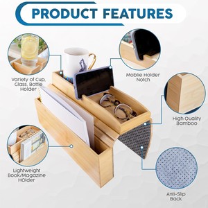 Boîte de rangement en bois pour accoudoir de canapé avec support pour téléphone et plateau pour gobelet, design moderne et simple - Product Image 2