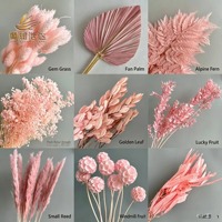 Set Bunga Kering Terawetkan, Rumput Pampas Pink, Daun Palem, Pakis untuk Dekorasi Pernikahan Boho, Meja, dan Gapura