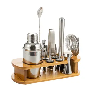 Set 12 potong, peralatan Bar ketel salju lengan <span class=keywords><strong>Blender</strong></span> pengocok Mixer baja tahan karat dengan nampan bingkai bambu - Product Image 1