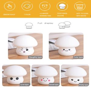 Luz Nocturna pequeña recargable para niños, lámpara táctil colorida de silicona con forma de seta Led, regalo de Navidad - Product Image 5