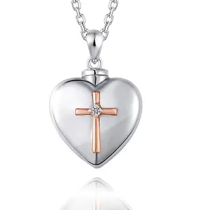 Heart Shaped cross Ash Urn Memorial Loved Ones Pendant Necklace