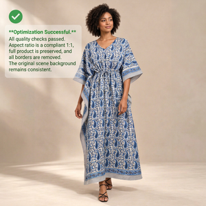 Blue Paisley Print Bohemian Kaftan <b>Dress</b> <b>for</b> Women <b>White</b> Maxi Sleeveless V-neck 100% Cotton Breathable All Seasons Resort Wear - Product Image 1