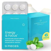 Gommes énergétiques OEM/ODM - Saveur menthe poivrée, caféine + L-théanine + B6/B12, sans sucre, paquet portable de 9 pièces