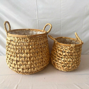 Water Hyacinth Storage <b>Basket</b> Set With Handles Natural <b>Wicker</b> Planter <b>Basket</b> With Plastic Liner For Laundry Toys Home Decor - Product Image 1