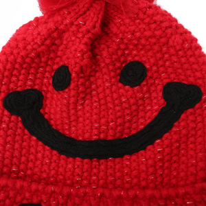 Chunky Knitted Beanie With Pom Pom Warm Winter Hat For Women Navy Blue Cotton Cute Style - Product Image 2