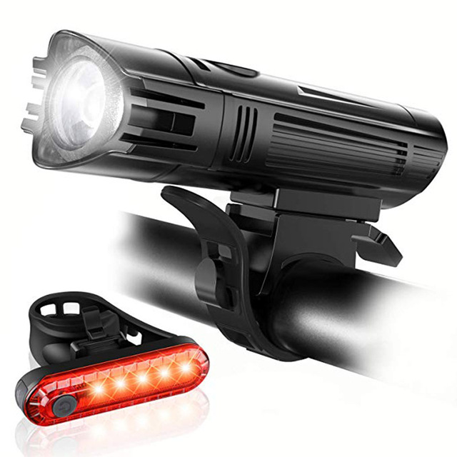 Super Bright Lamp USB Rechargeable Bike Light Set Bicycle Front Headlight Back Taillight 4 Light Mode for Road Mountain Cycling