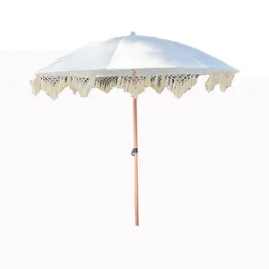 New Design Custom Printing Stahlmast Sonnenschirm Sonnenschirm mit Quasten Luxus Sun Beach Regenschirme Cabana